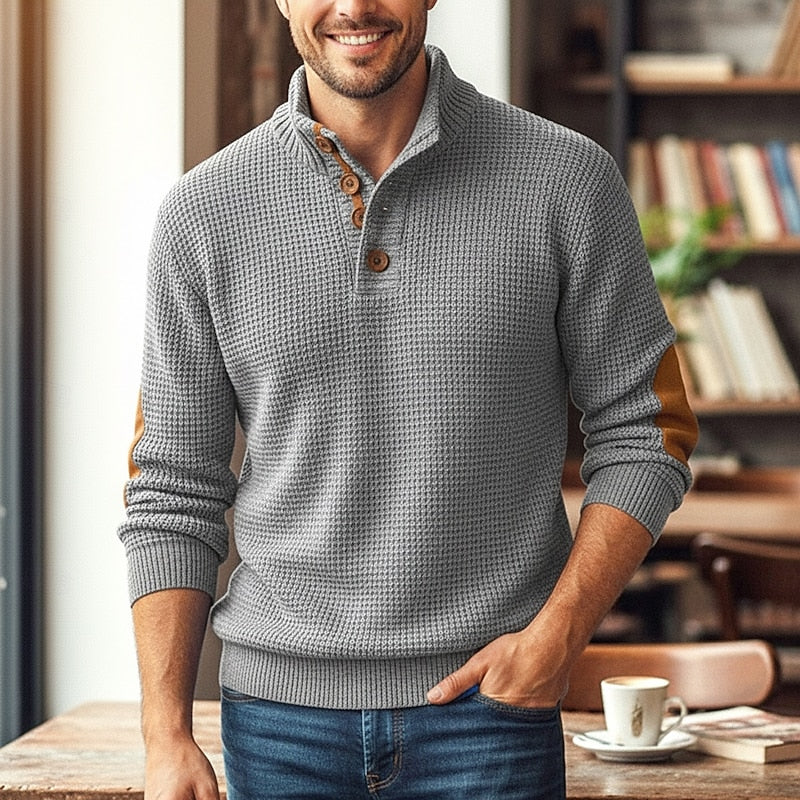 Men’s Button Cardigan Classic Waffle Knit Design 0