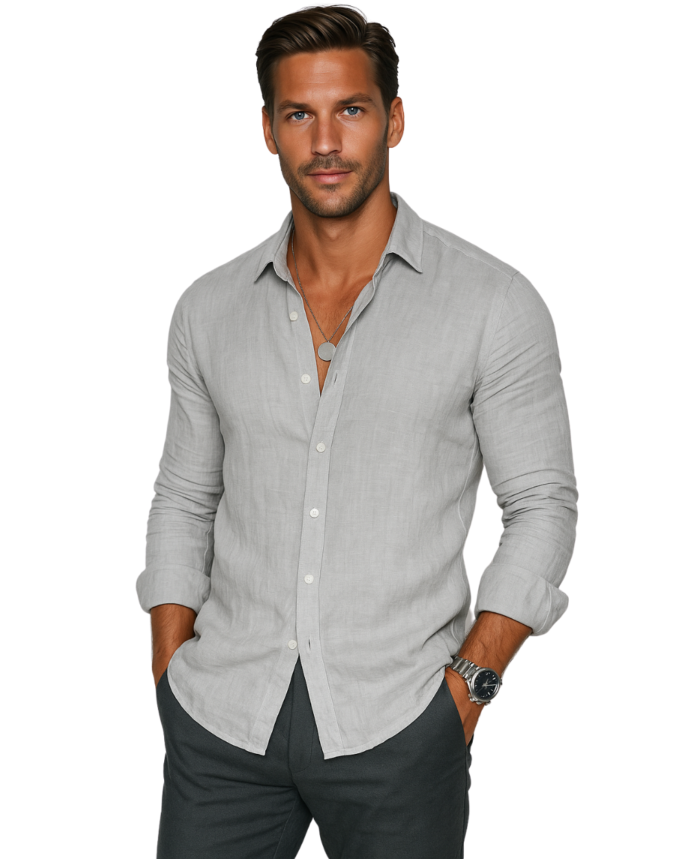 Men’s Casual Long Sleeve Shirt Lightweight Breathable Fabric 1