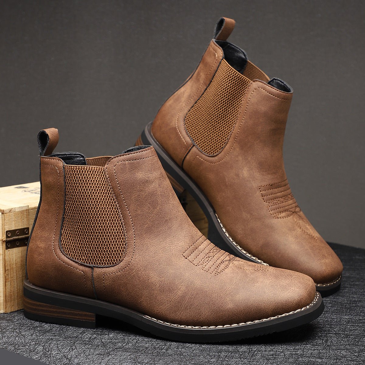 Men’s Chelsea Ankle Boots Western-Inspired Slip-On Design 0