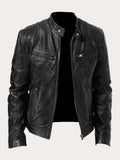 Men’s Classic Biker Leather Jacket Tailored Zip-Up Style 0