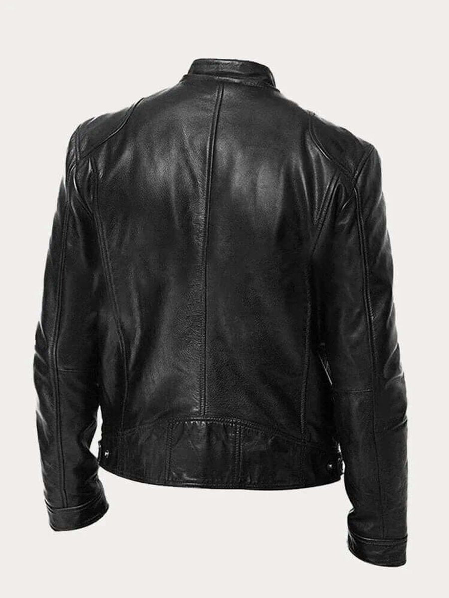 Men’s Classic Biker Leather Jacket Tailored Zip-Up Style 1