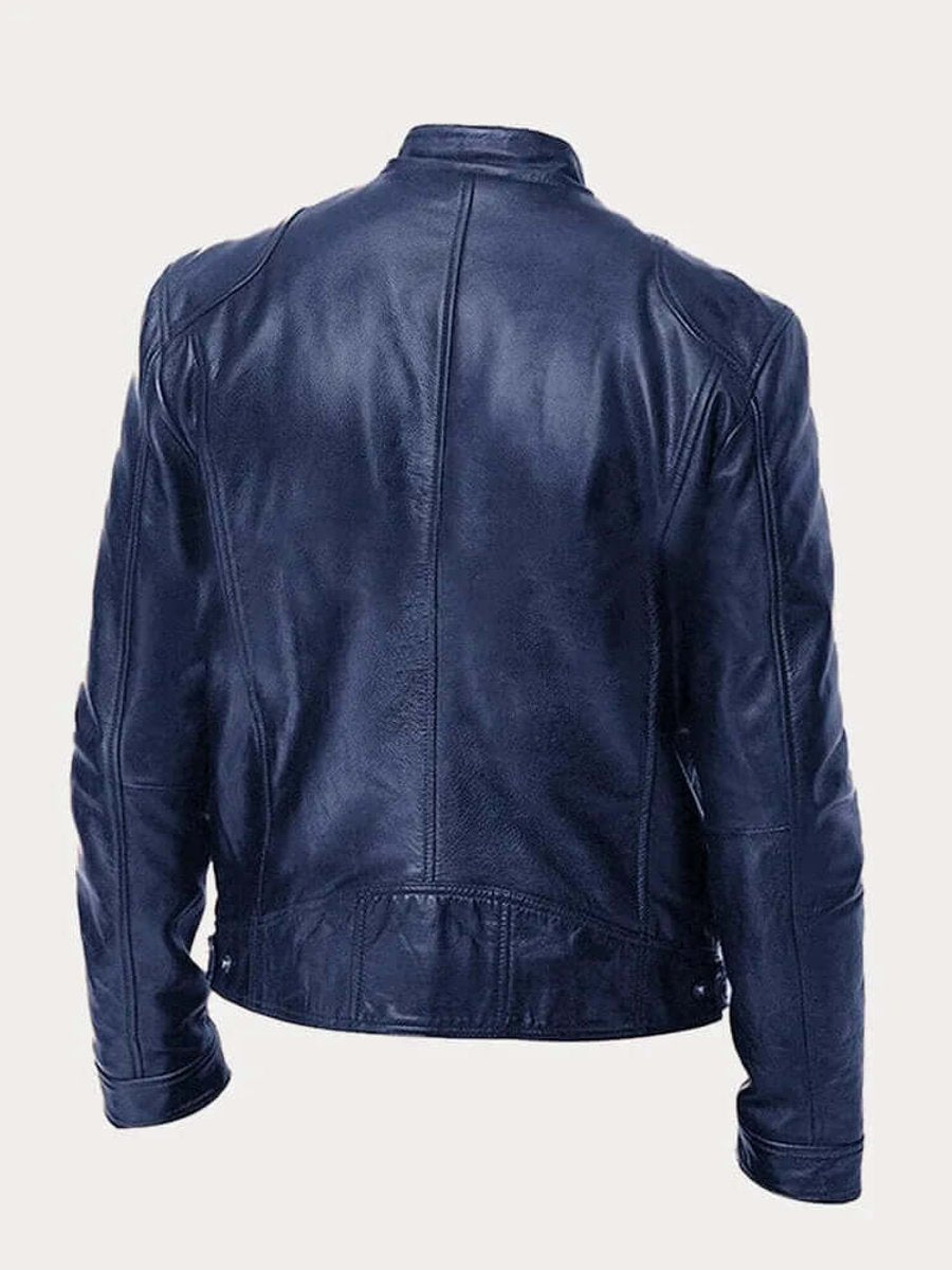 Men’s Classic Biker Leather Jacket Tailored Zip-Up Style 4