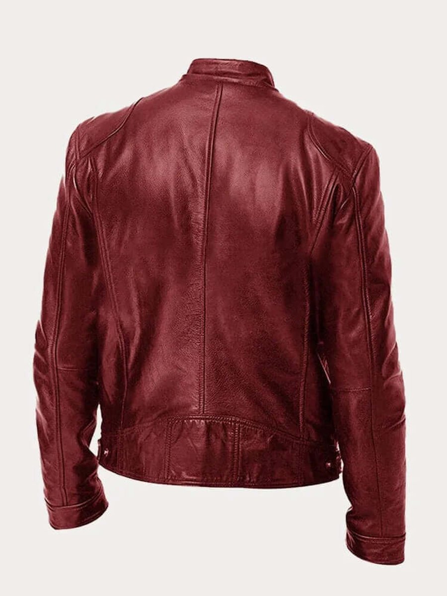 Men’s Classic Biker Leather Jacket Tailored Zip-Up Style 5
