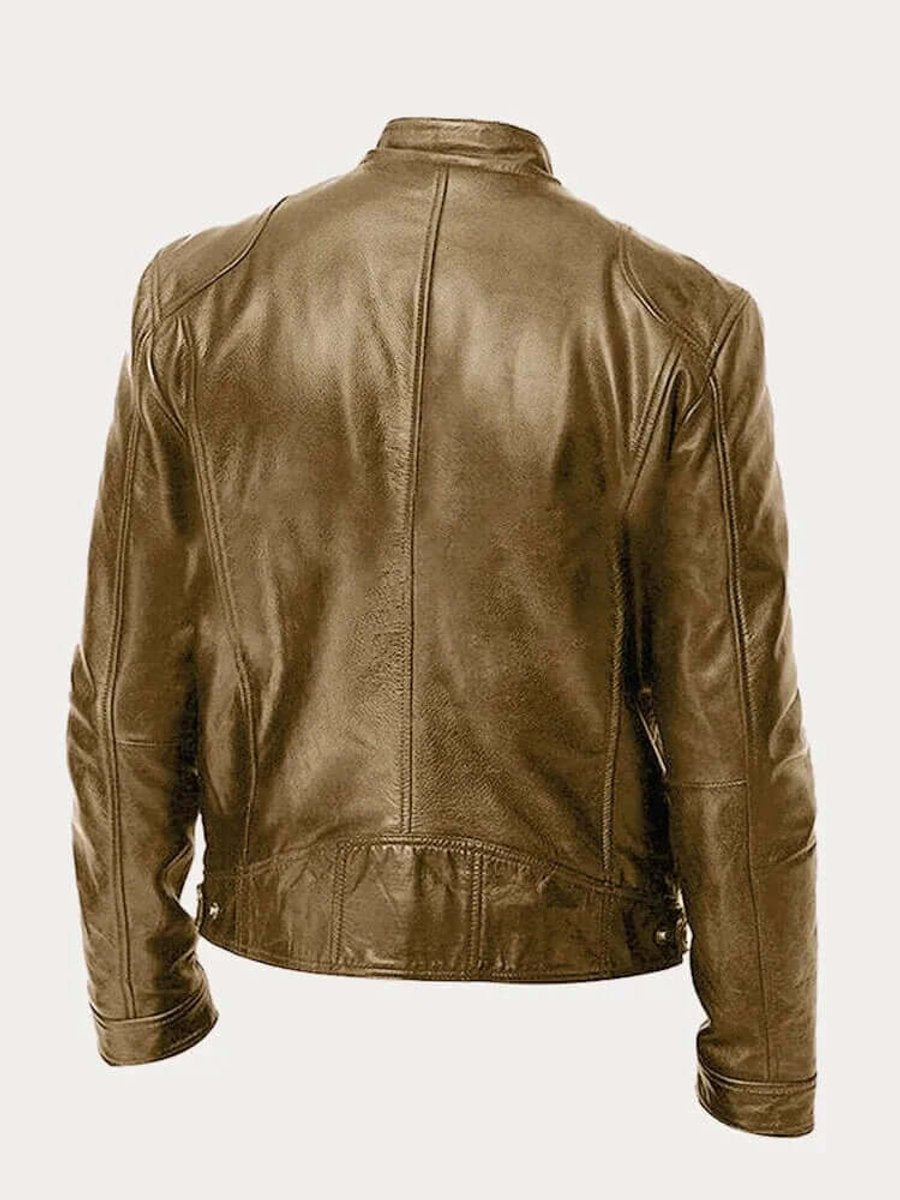 Men’s Classic Biker Leather Jacket Tailored Zip-Up Style 6