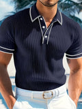 Men’s Color-Blocked Polo Shirt Short Sleeve Casual Style 0
