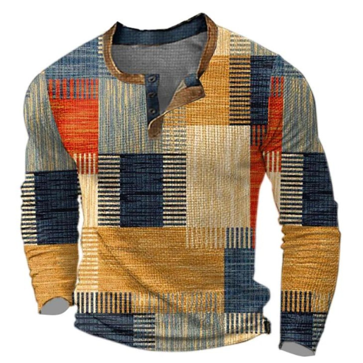 Men’s Colorblock Knit Sweater Lightweight Retro Henley Style 0