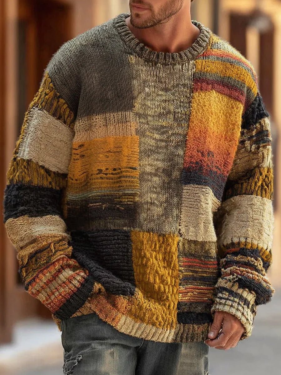 Men’s Colorblock Knit Sweater Relaxed Crewneck Design 0