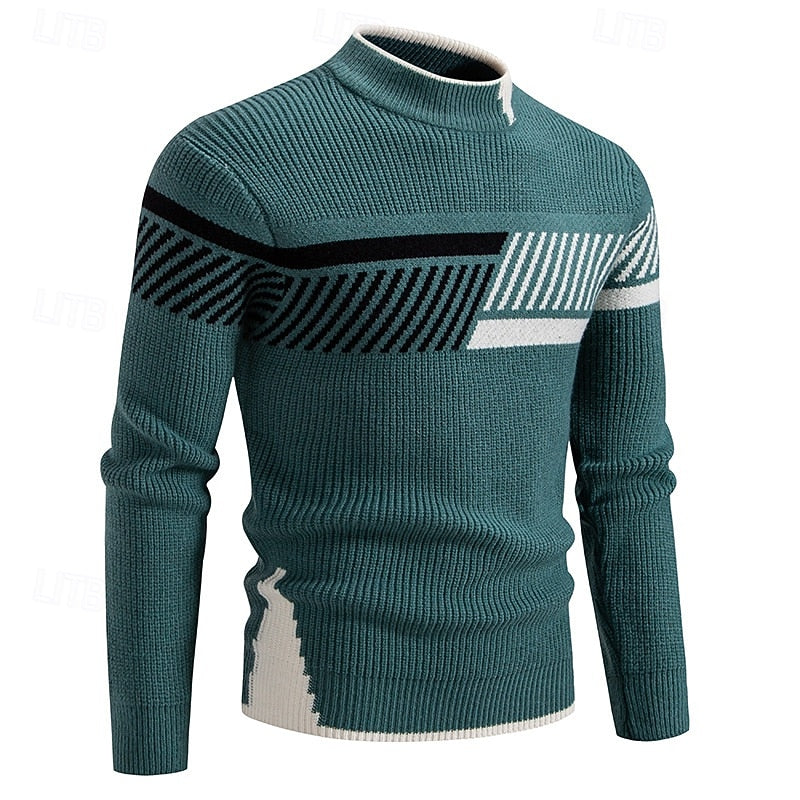 Men’s Colour-Block Sweater Soft Ribbed Crew Neck Design 0