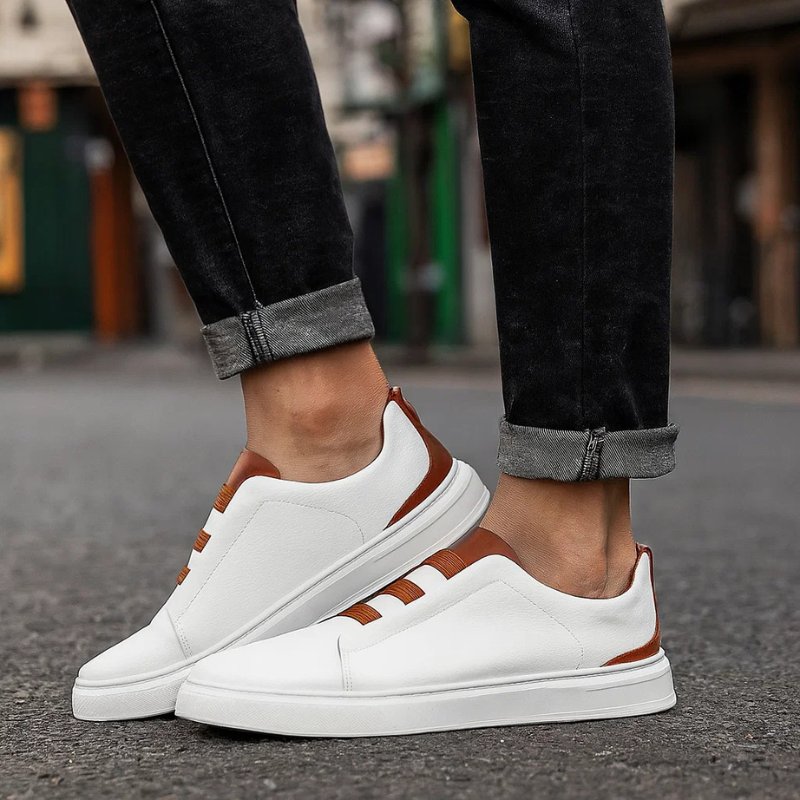 Men’s Leather Slip-On Sneakers Casual Style with Elastic Strap 1