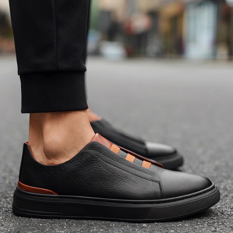Men’s Leather Slip-On Sneakers Casual Style with Elastic Strap 3