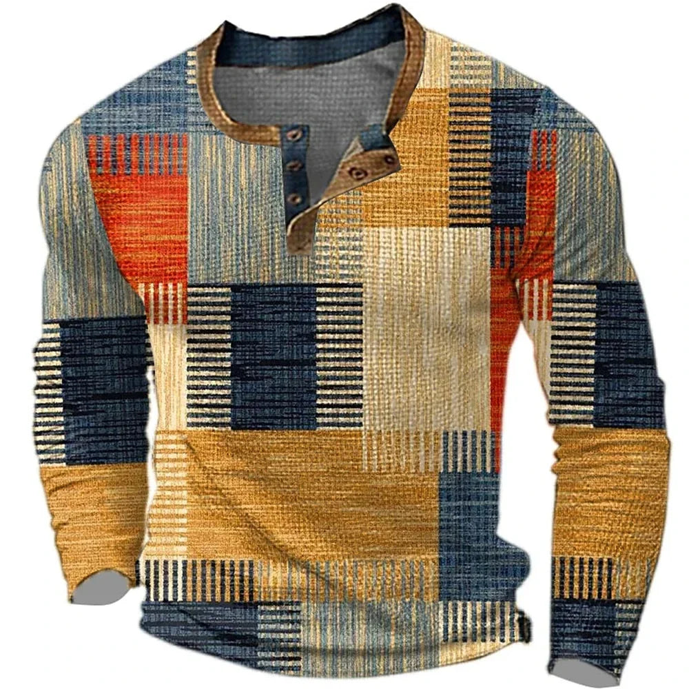 Men’s Long Sleeve Shirt Multicolor Patchwork Design 0