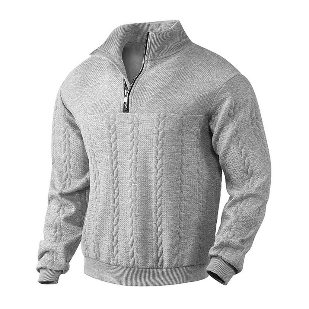 Men's Quarter Zip Sweater Relaxed Fit Cable Knit Design 0
