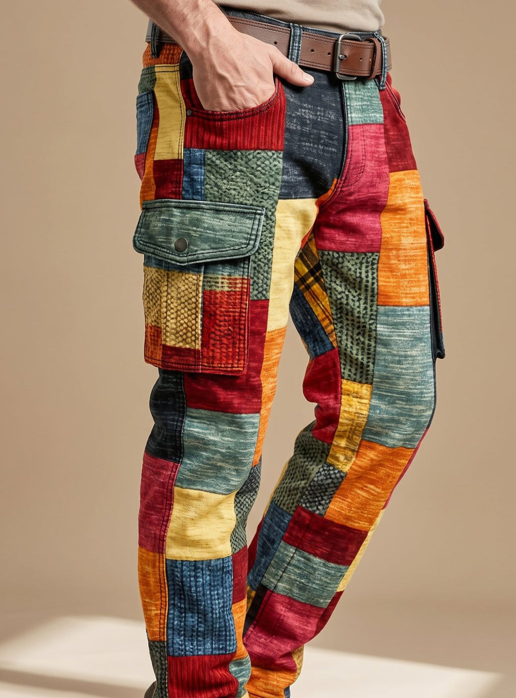 Men’s Relaxed-Fit Cargo Pants Colorblock Patchwork Style 2
