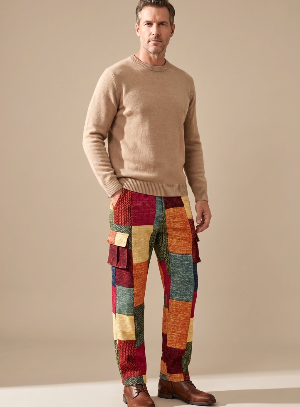 Men’s Relaxed-Fit Cargo Pants Colorblock Patchwork Style 4