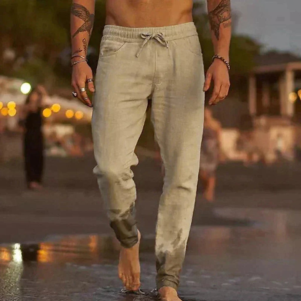 Men’s Relaxed-Fit Linen Pants Drawstring Waist Summer Style 0