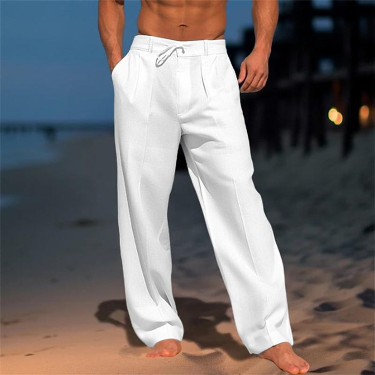 Men’s Relaxed Wide-Leg Linen Pants with Drawstring Waist 0