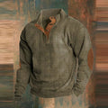Men’s Ribbed Knit Sweater with Elbow Patches and Snap-Button Collar 0