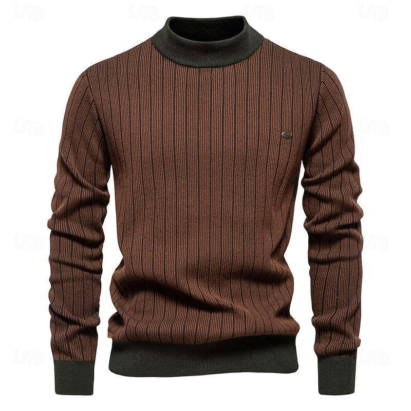 Men's Ribbed Mock Neck Sweater Comfortable Tailored Style 0