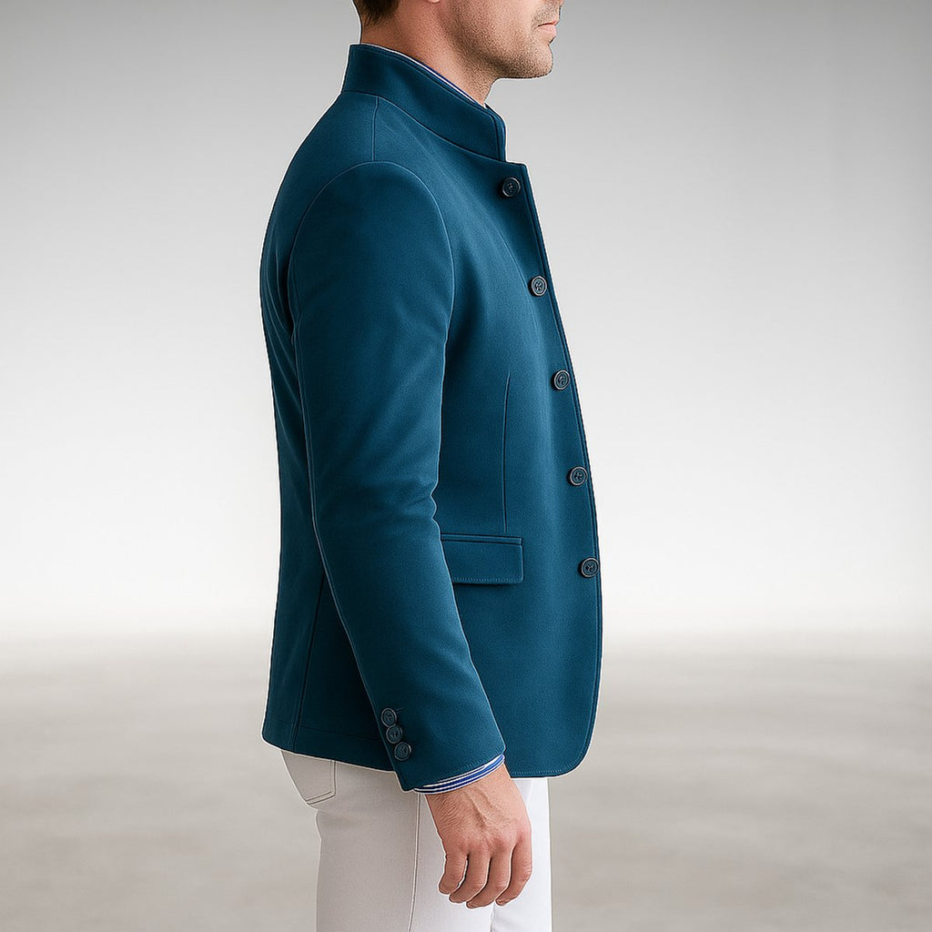 Men's Structured Blazer Jacket with Mandarin Collar for Smart-Casual Style 6
