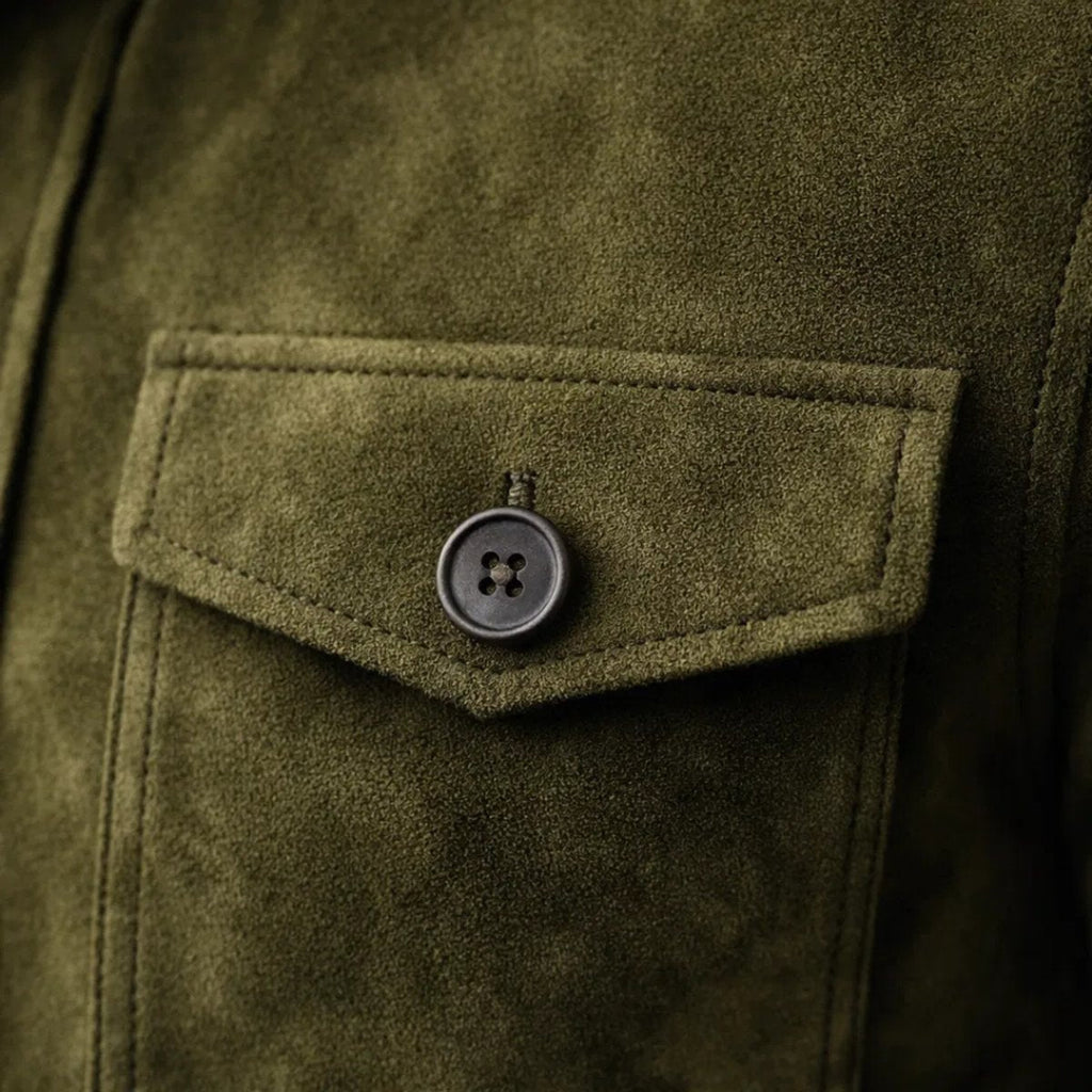 Men’s Suede Jacket Tailored Fit with Stand Collar and Button Front 4