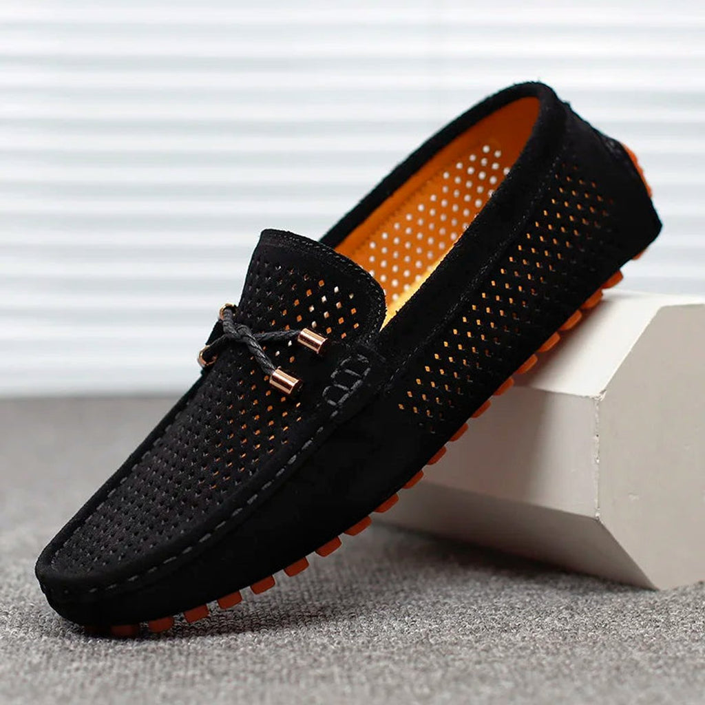 Men’s Suede Slip-On Loafers Perforated Breathable Design 0
