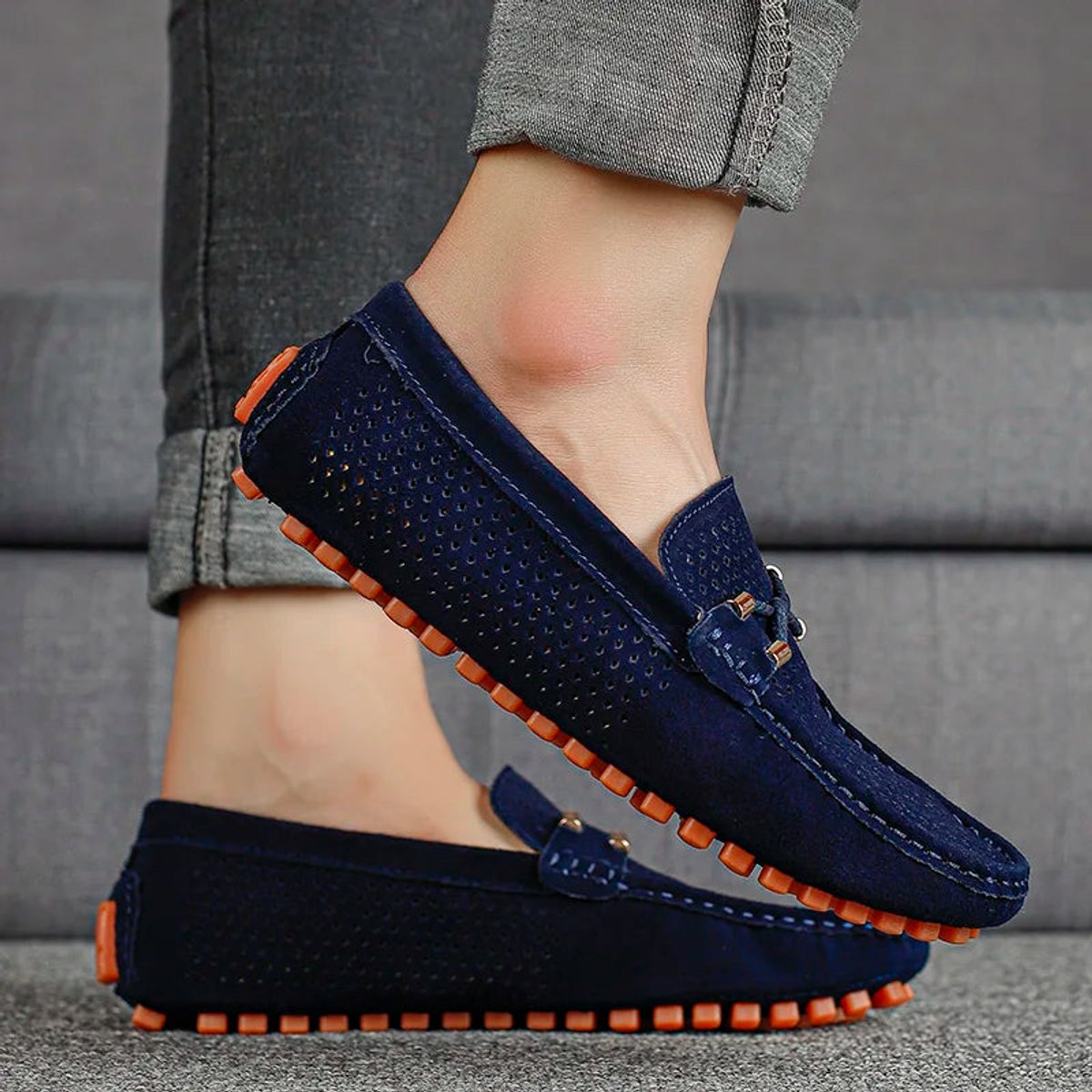 Men’s Suede Slip-On Loafers Perforated Breathable Design 2