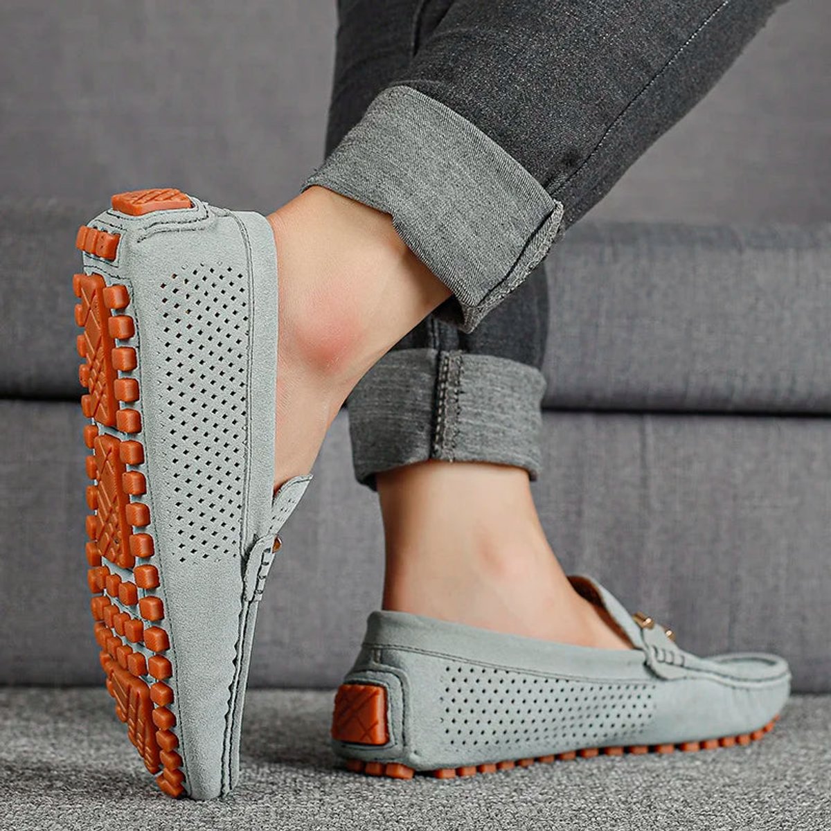 Men’s Suede Slip-On Loafers Perforated Breathable Design 4