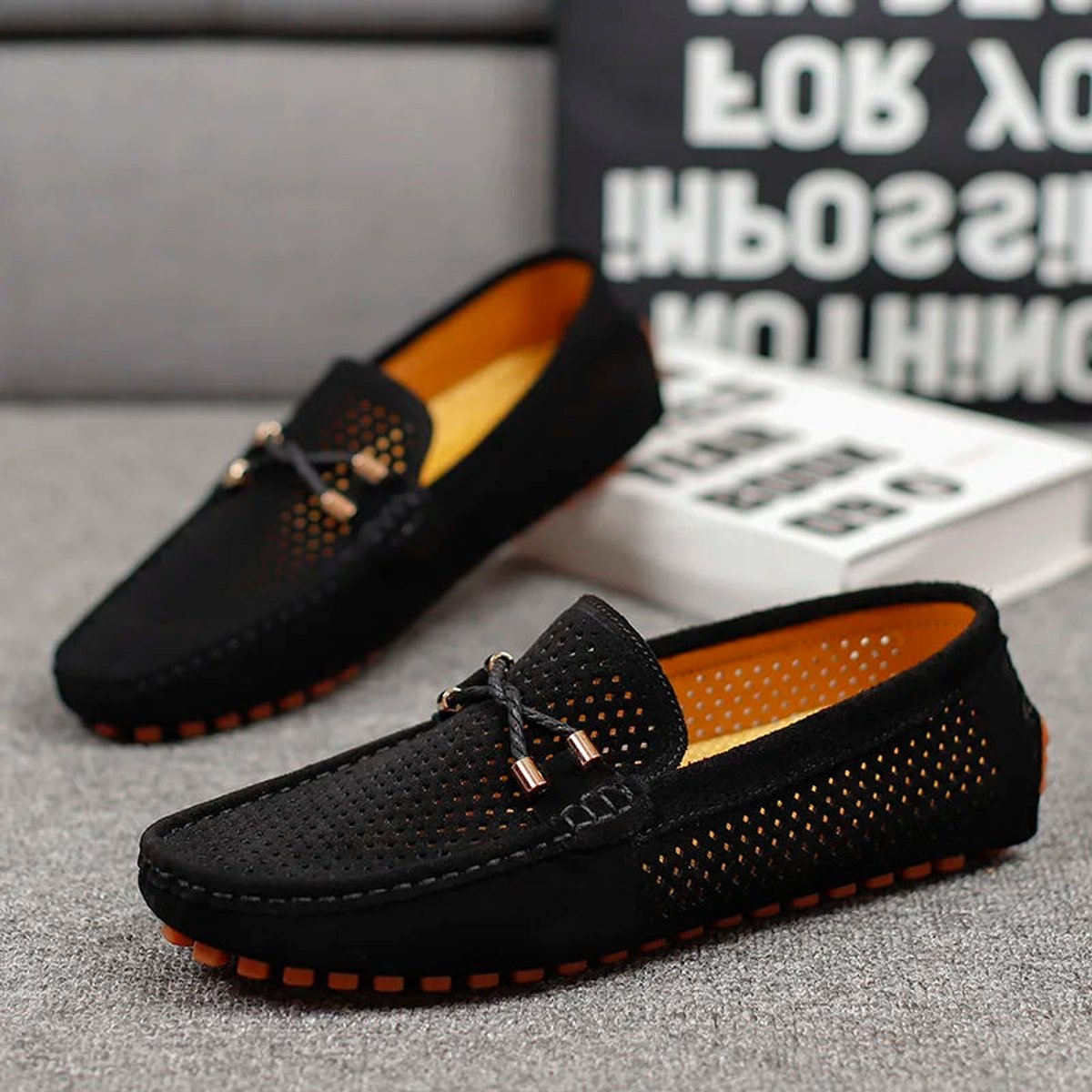 Men’s Suede Slip-On Loafers Perforated Breathable Design 8