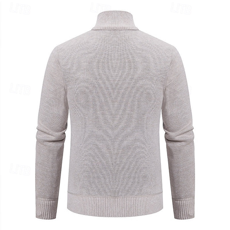 Men’s Textured Zip-Up Cardigan with Stand Collar for Versatile Style 5