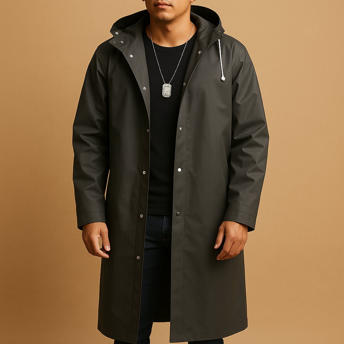 Men's Waterproof Rain Jacket Hooded Relaxed Fit Design 1