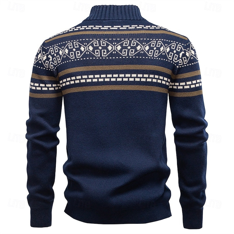 Men’s Zip-Up Cardigan Classic Fair Isle Design for Winter 1