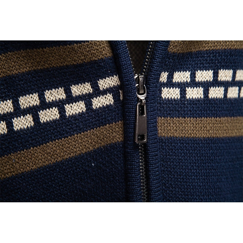 Men’s Zip-Up Cardigan Classic Fair Isle Design for Winter 2