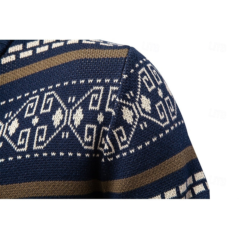 Men’s Zip-Up Cardigan Classic Fair Isle Design for Winter 3