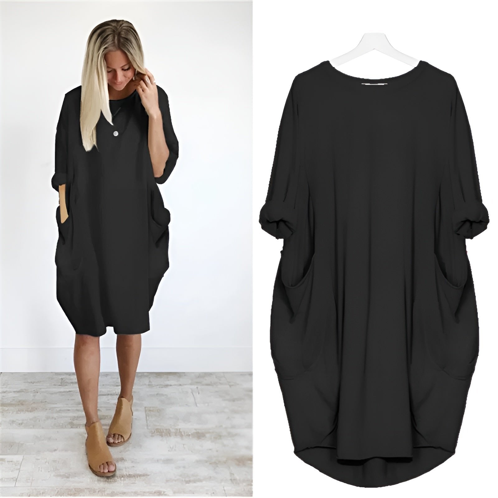 Plus Size Midi Dress Casual Oversized Fit with Pockets 0
