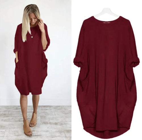 Plus Size Midi Dress Casual Oversized Fit with Pockets 1