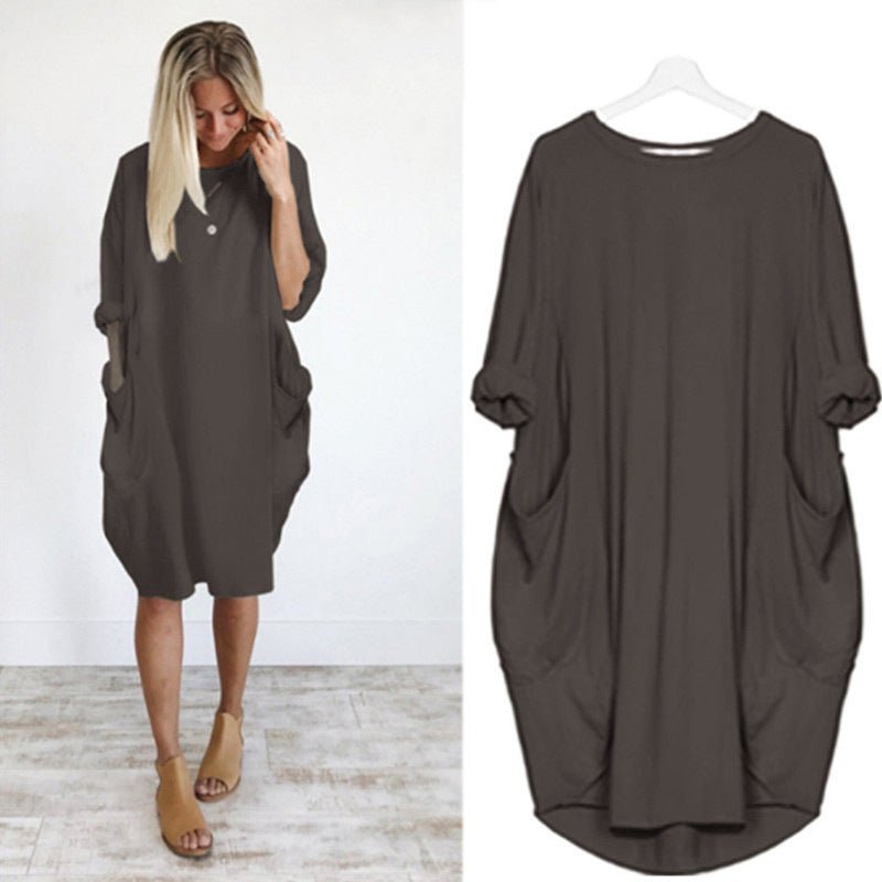 Plus Size Midi Dress Casual Oversized Fit with Pockets 11