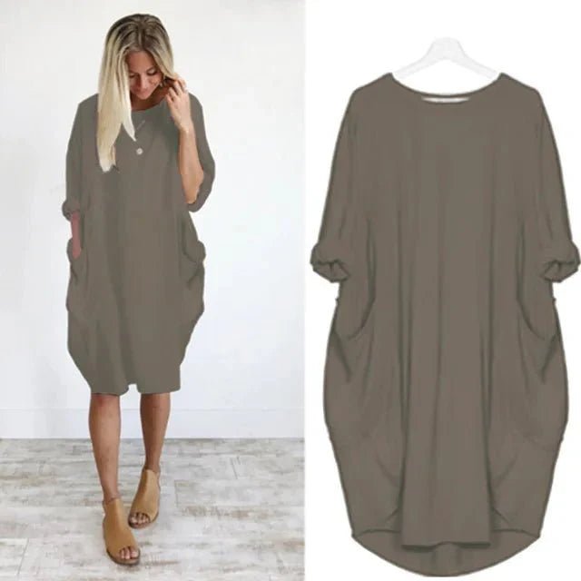 Plus Size Midi Dress Casual Oversized Fit with Pockets 2