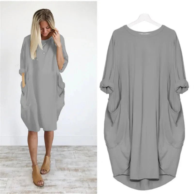 Plus Size Midi Dress Casual Oversized Fit with Pockets 3