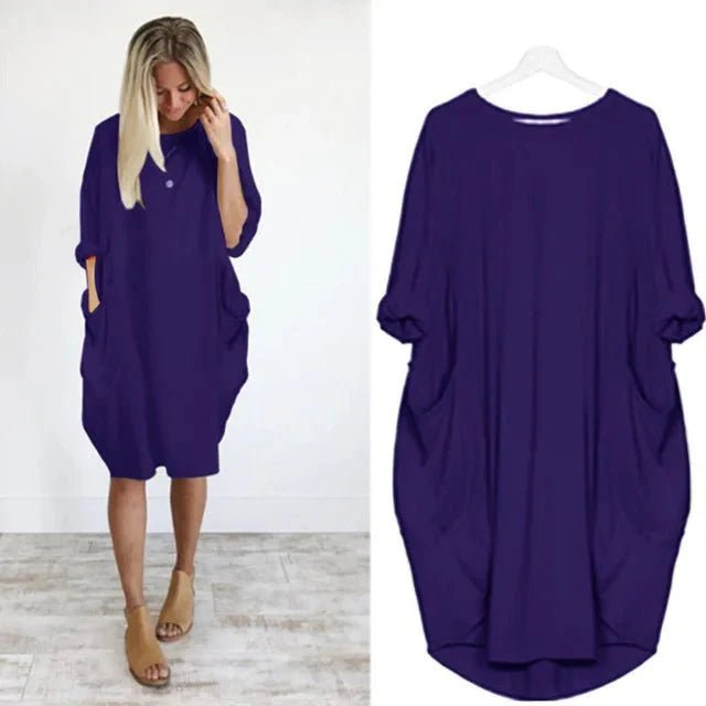 Plus Size Midi Dress Casual Oversized Fit with Pockets 9
