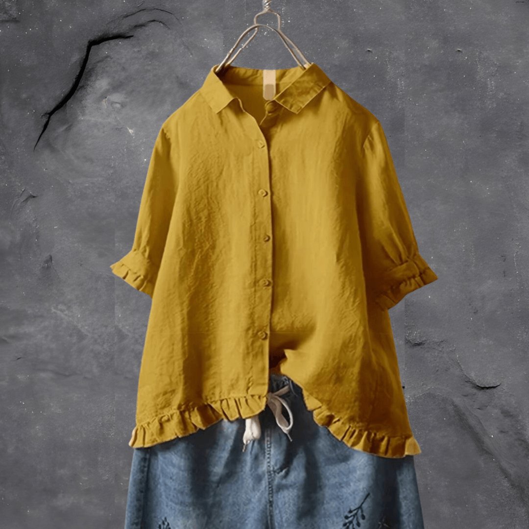 Plus Size Women's Blouse Button Front Collared Ruffle Hem Design 0