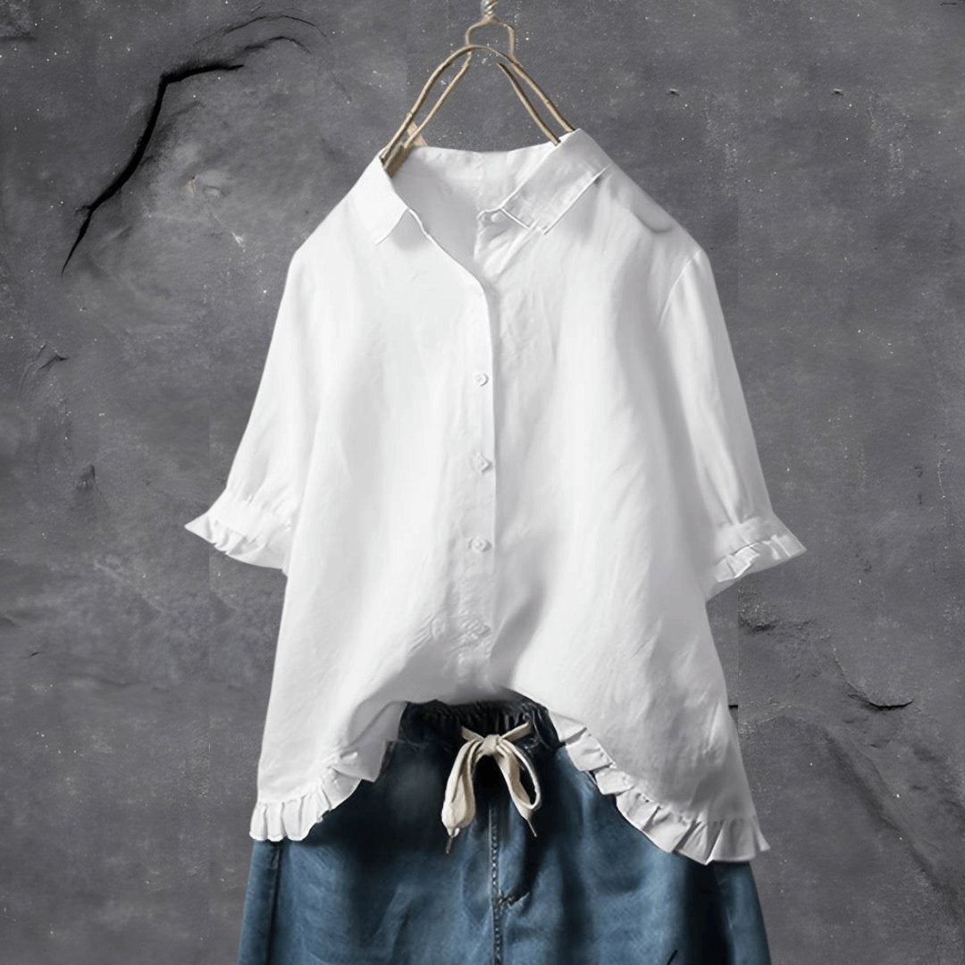 Plus Size Women's Blouse Button Front Collared Ruffle Hem Design 2