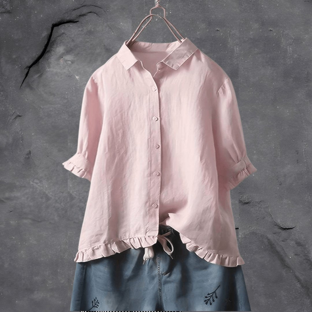 Plus Size Women's Blouse Button Front Collared Ruffle Hem Design 3