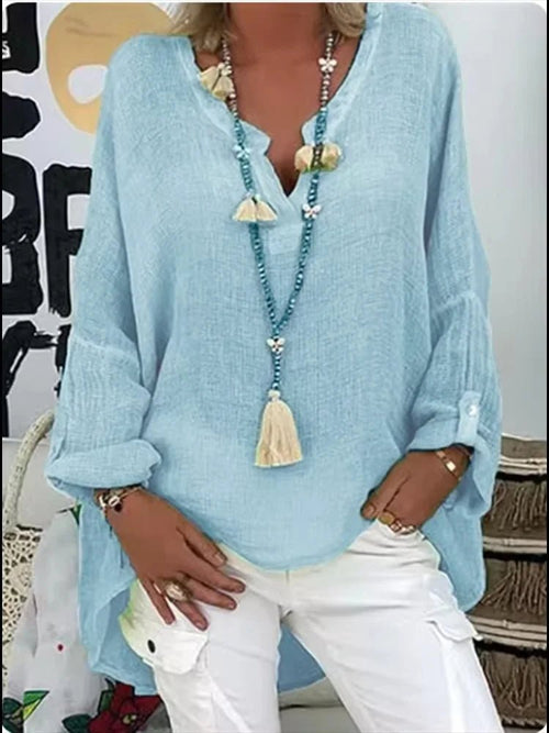 Plus Size Women's Long Sleeve Blouse Relaxed Fit V-Neck Style 0