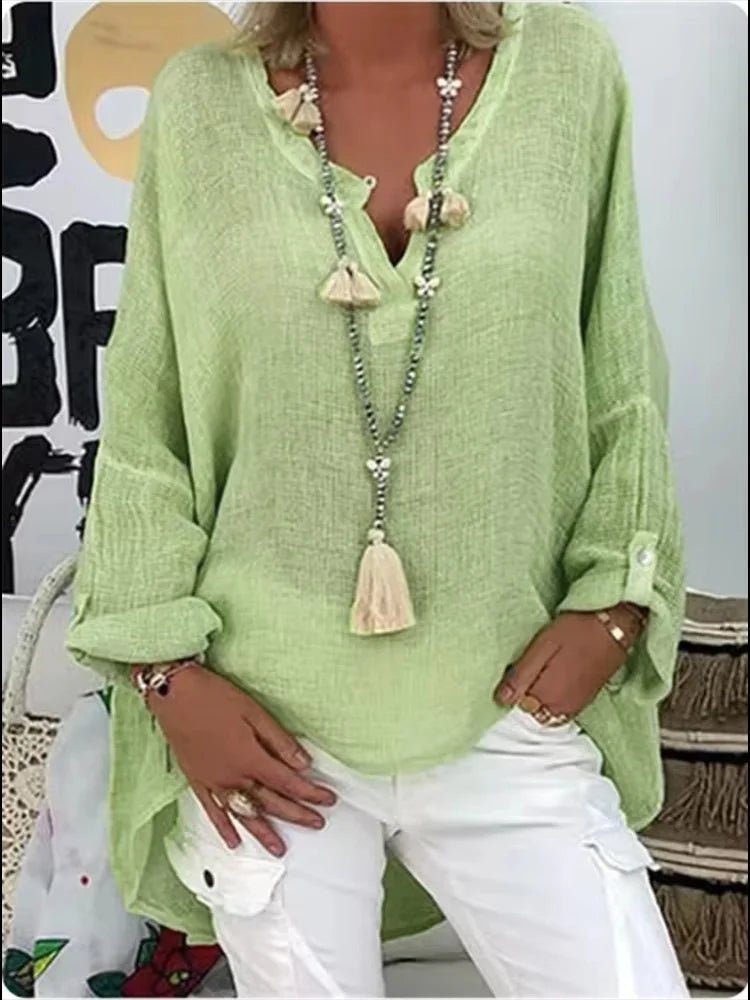 Plus Size Women's Long Sleeve Blouse Relaxed Fit V-Neck Style 4