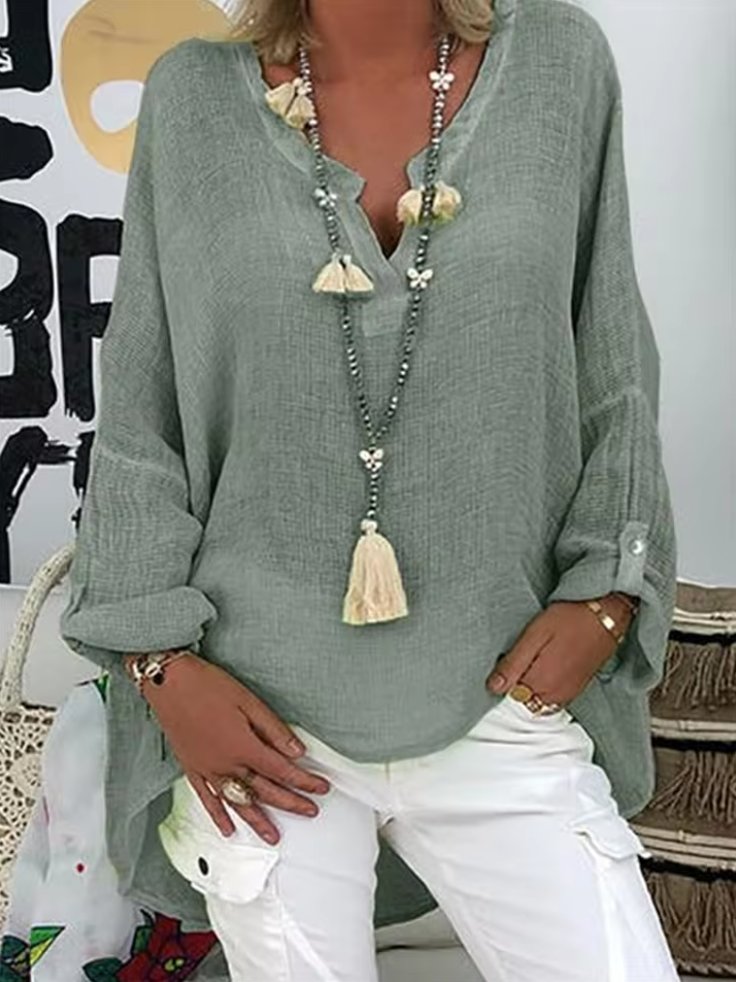 Plus Size Women's Long Sleeve Blouse Relaxed Fit V-Neck Style 5