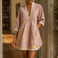 Women’s A-Line Dress Linen Blend with Crochet Trim 0