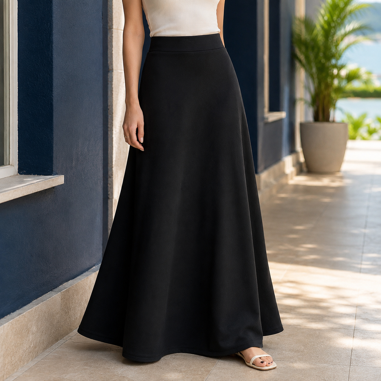 Women’s A-Line Maxi Skirt High-Rise Waistband and Gentle Stretch 0