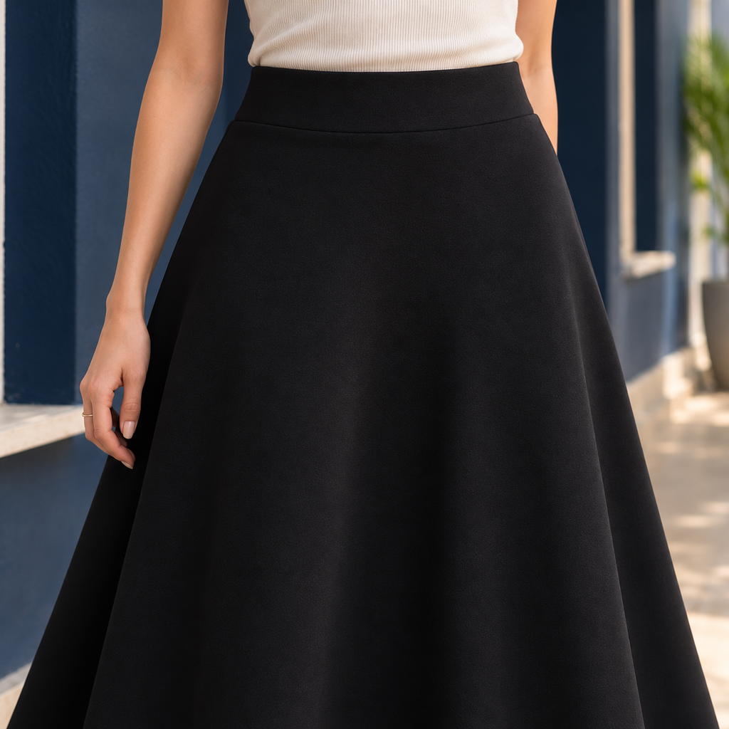 Women’s A-Line Maxi Skirt High-Rise Waistband and Gentle Stretch 1