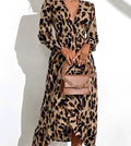 Women’s A-Line Midi Dress Elegant V-Neck Leopard Print 0
