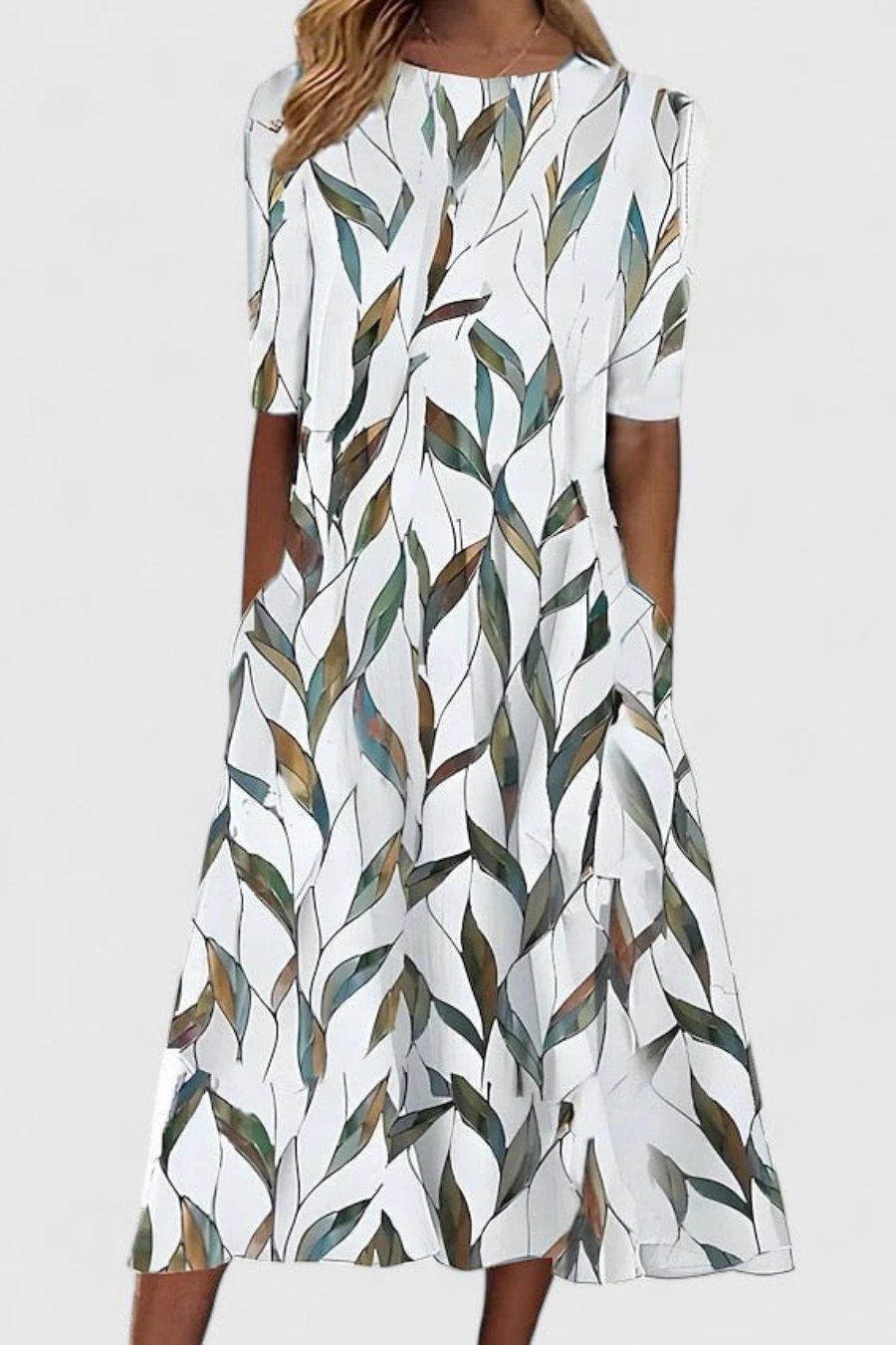 Women’s A-Line Midi Dress Lightweight Botanical Print Summer Style 1